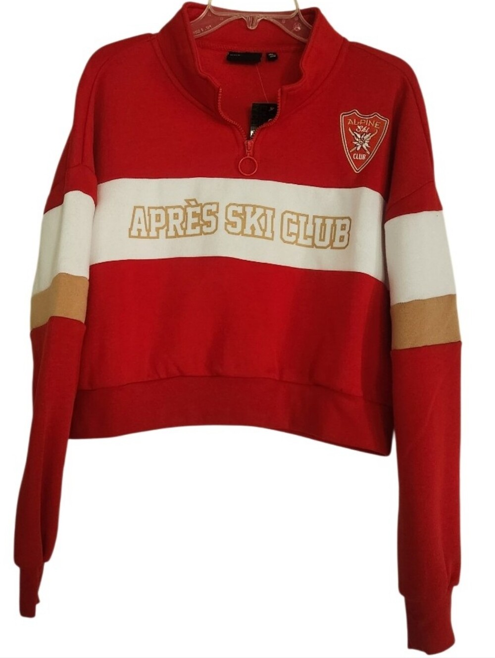 Après Ski Club Red Cropped Quarter-Zip Sweatshirt Sz Xl Nwt